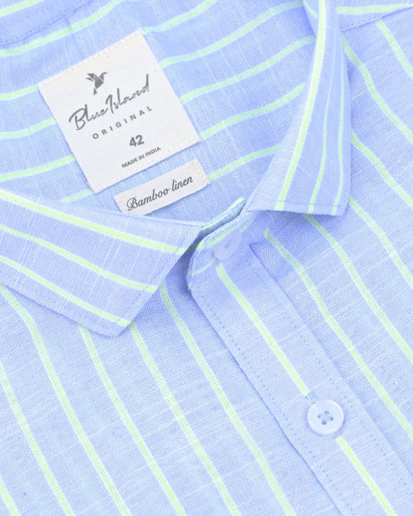 Blue & Radium Line Stripes -Full-Bamboo Linen