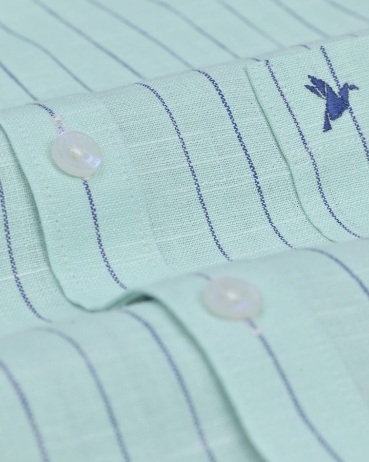 Pistah Green & Navy Stripes -Full-Bamboo Linen