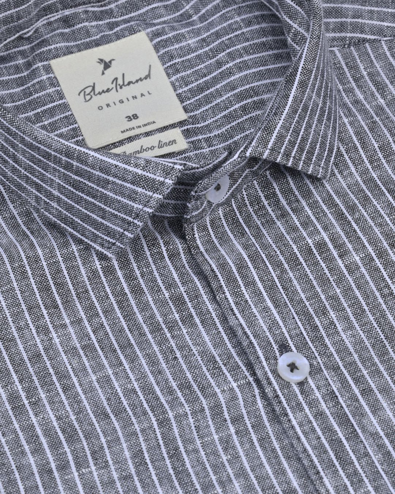 Black Mini Stripes -Full-Bamboo Linen