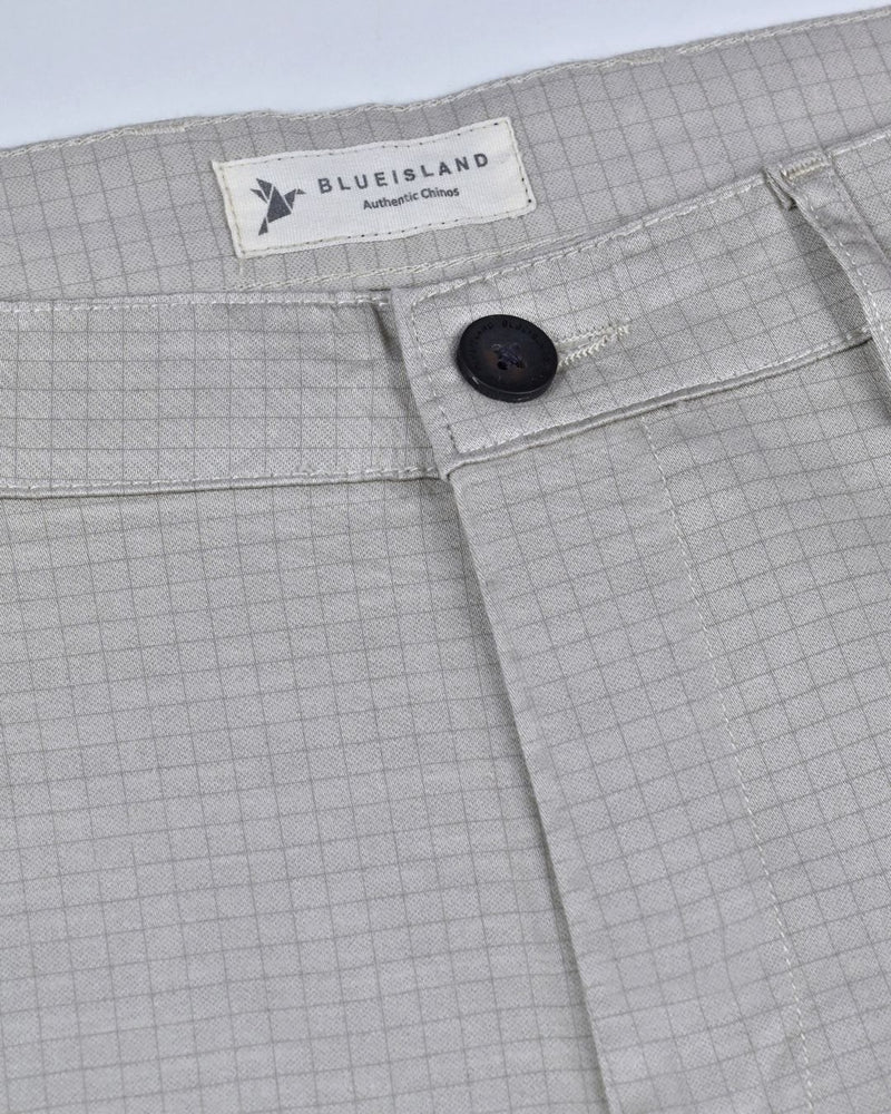 Cream Grid Checks - 2 way stretch - COTTON PANT