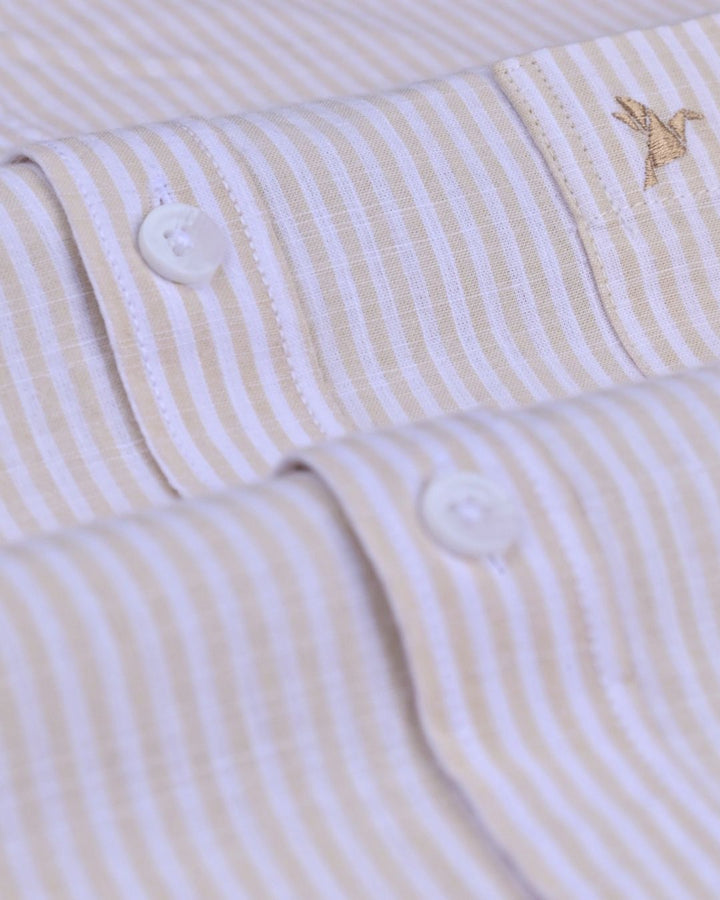 Sandal Cream Stripes -Full-Cotton Linen Shirt