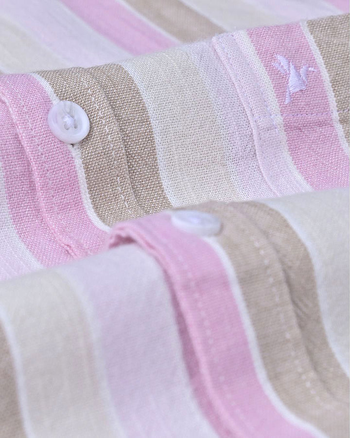 Candy Pink Stripes -Full-Cotton Linen Shirt