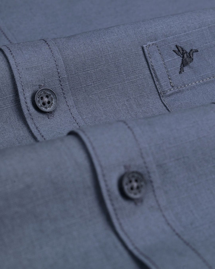 Military Green Solid-Full-Cotton Linen Shirt