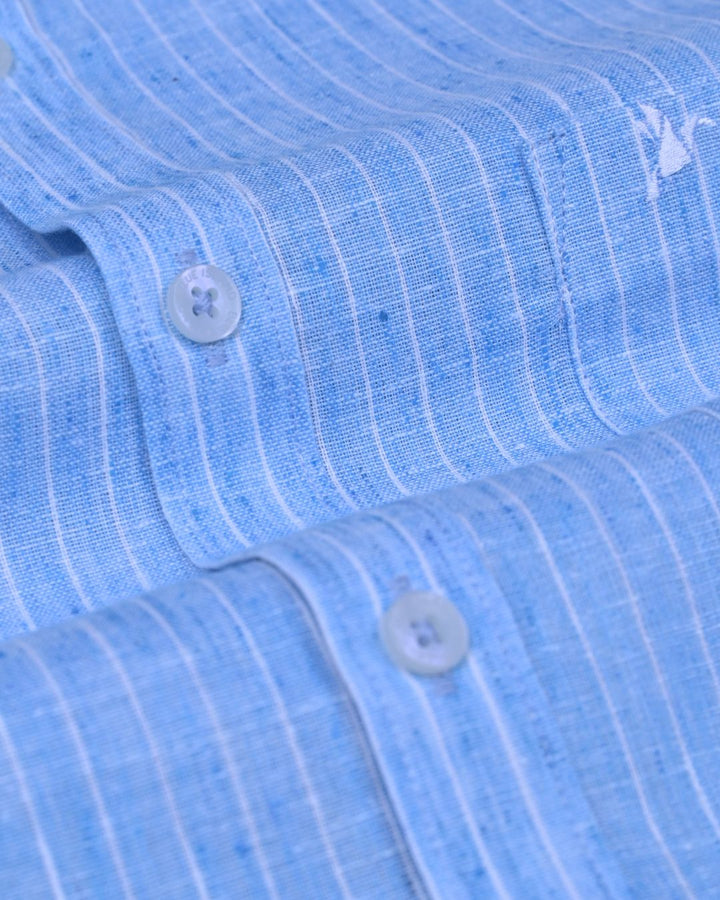 Ice Blue & White Stripes -Full-Bamboo Linen