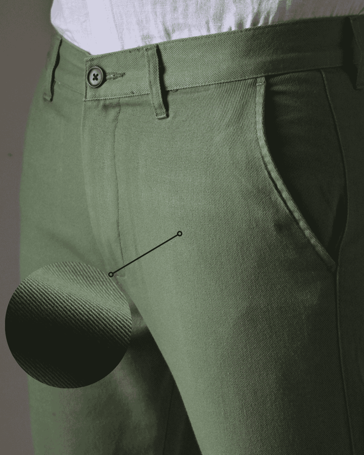Olive Green Twill Weave - 2 way stretch - COTTON PANT