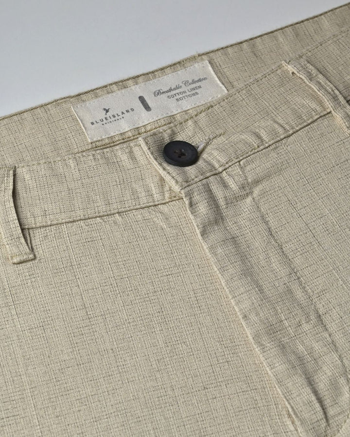 Cream Grid - 2 way stretch - COTTON LINEN PANT