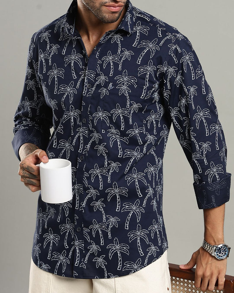 Navy Tree Print -Full-Stain Proof