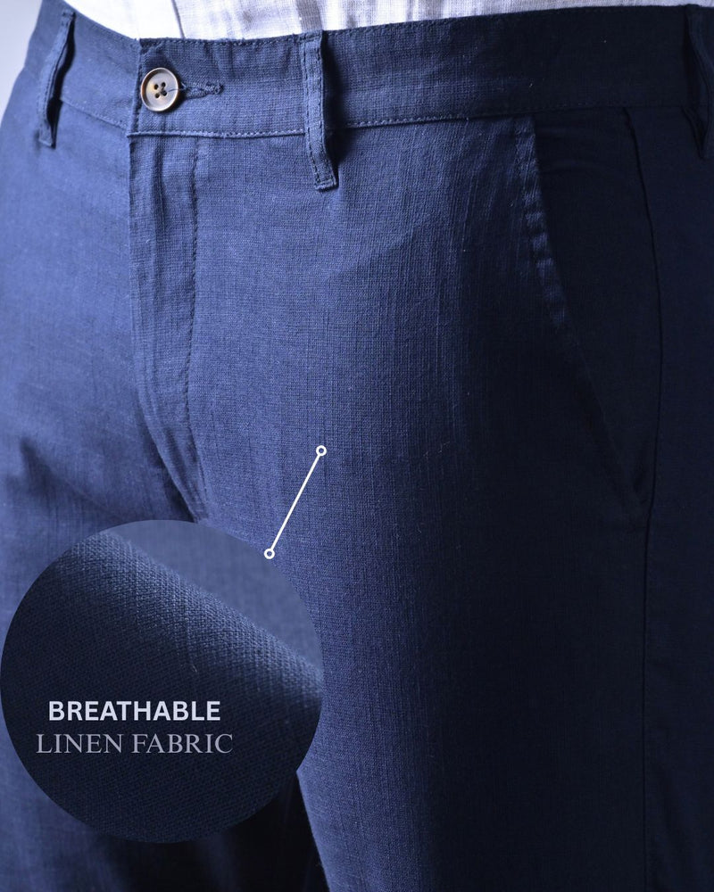 Natural Navy - 2 way stretch - COTTON LINEN PANT