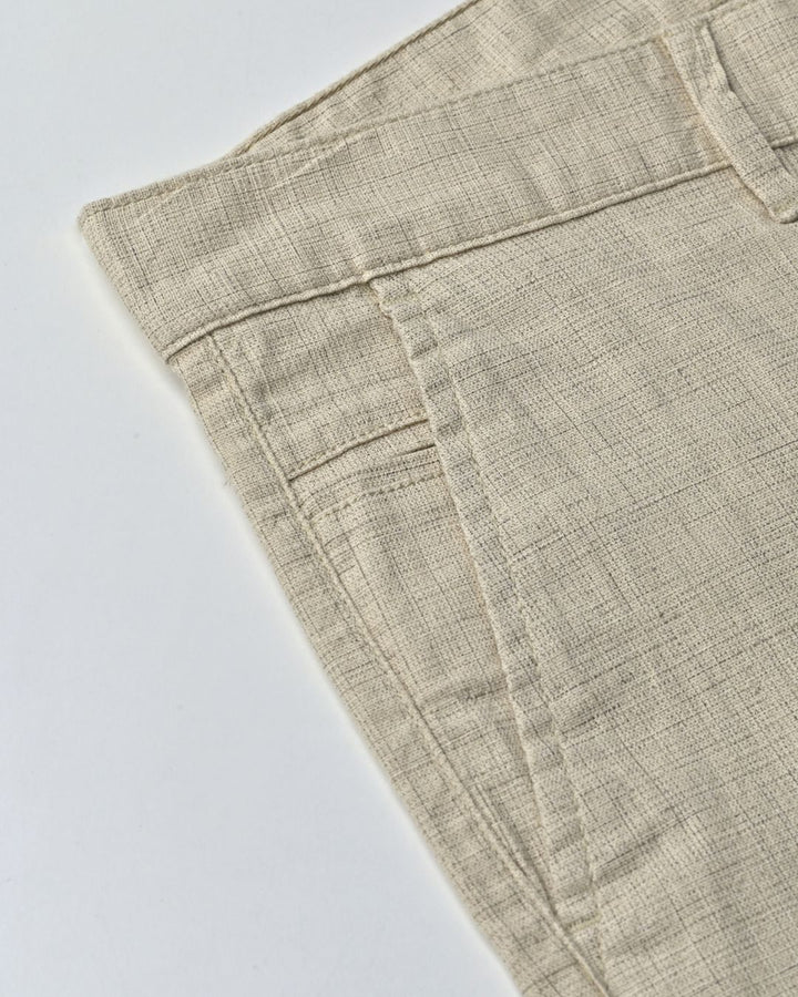 Cream Grid - 2 way stretch - COTTON LINEN PANT