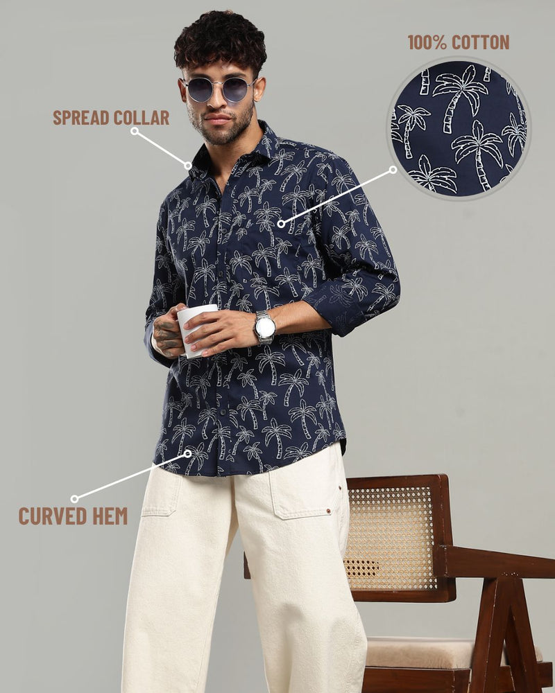 Navy Tree Print -Full-Stain Proof