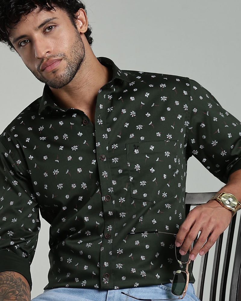 Dark Green Flower Print-Full-Stain Proof