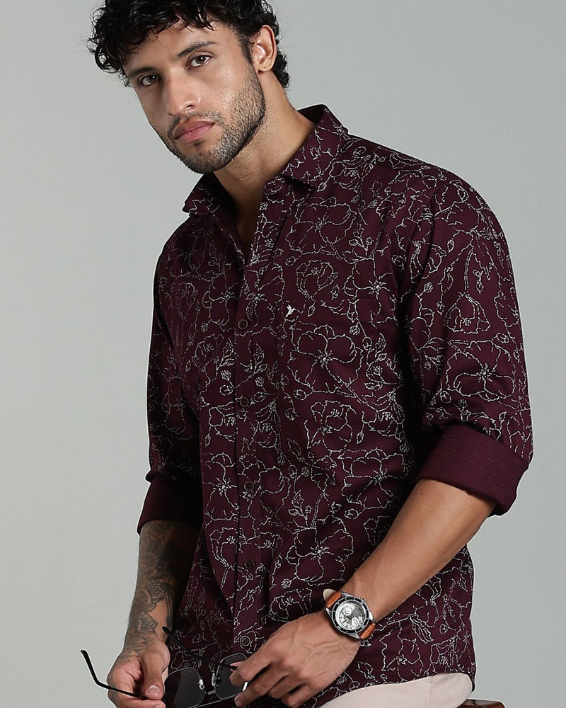 Dark Wine Flower Print-Full-Stain Proof