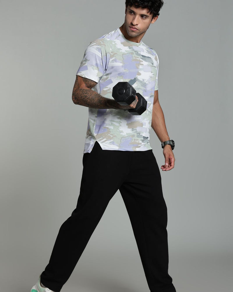 Mild Lavender & Lite Olive Splash - Active wear Round neck Tshirt