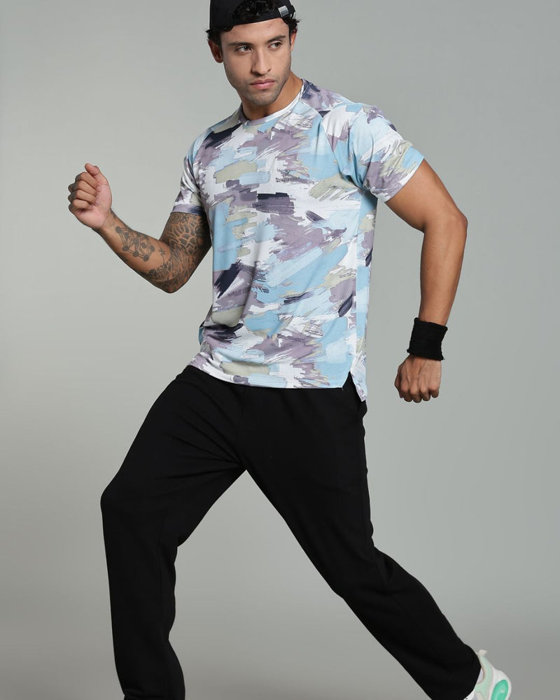 Camo Blue Splash - Active wear Round neck Tshirt