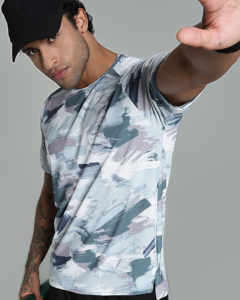 Camo Green Splash - Active wear Round neck Tshirt