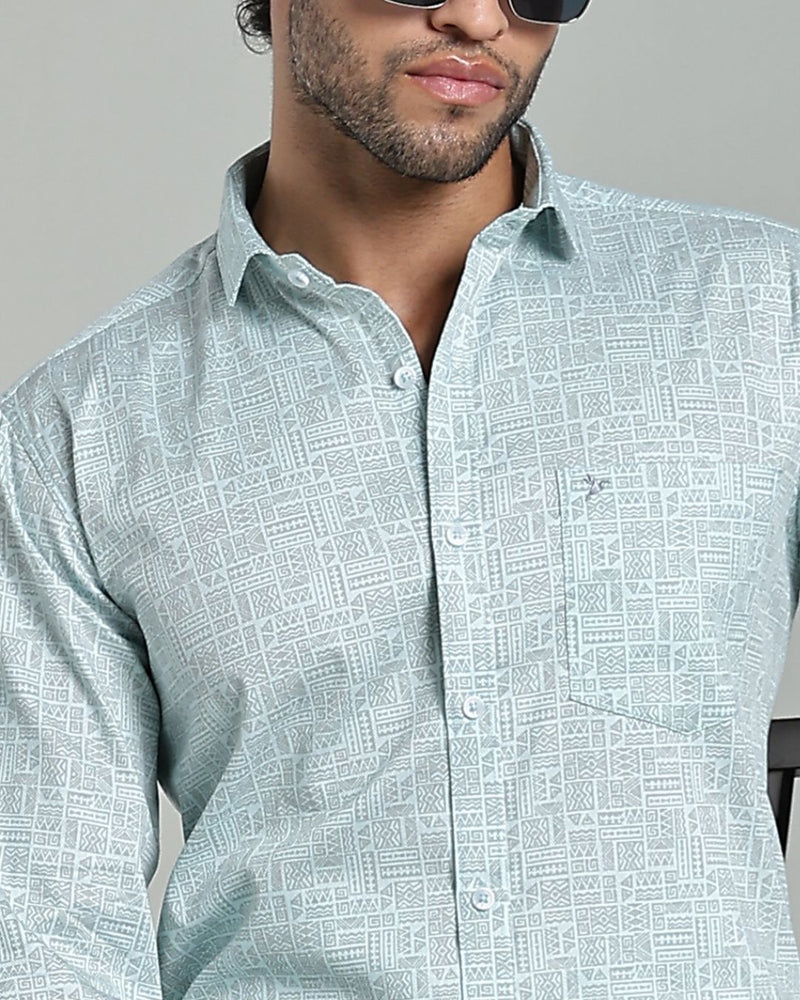 Mint Blue Tribal Print-Full-Stain Proof