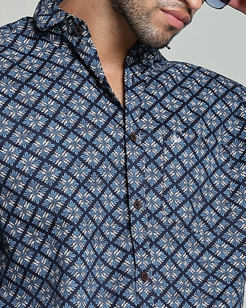 Navy Blossom Print-Full-Stain Proof