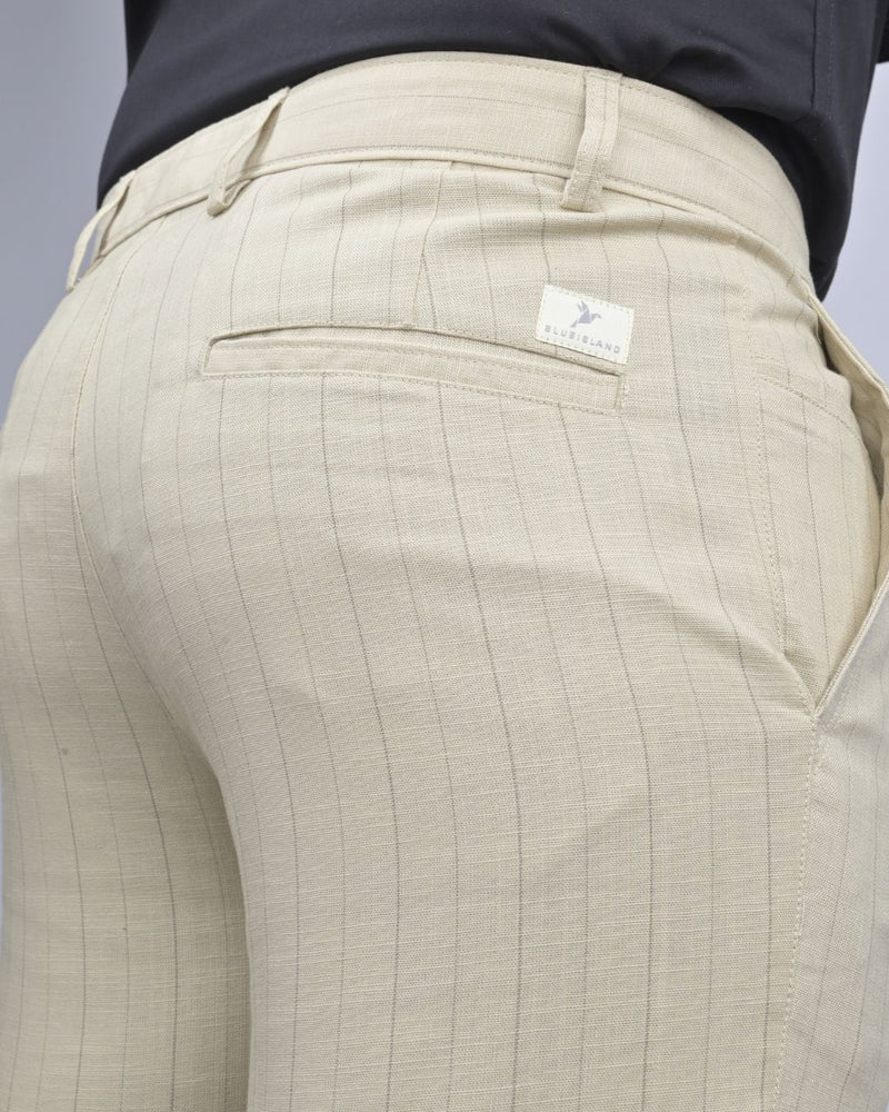 Cream Vertical Stripes - 2 way stretch - COTTON PANT