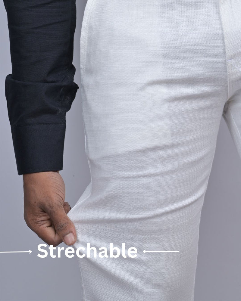 Textured White - 2 way stretch - COTTON PANT