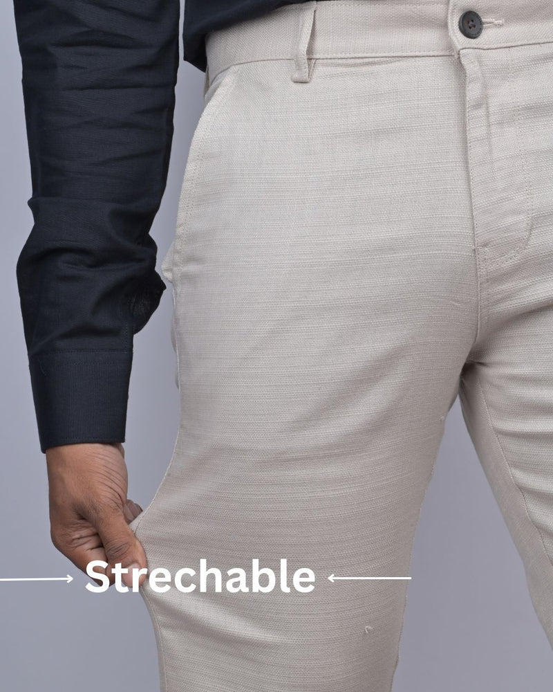 Textured Cream - 2 way stretch - COTTON PANT