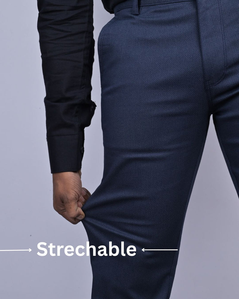 Navy Chain Printed - 2 way stretch - COTTON PANT