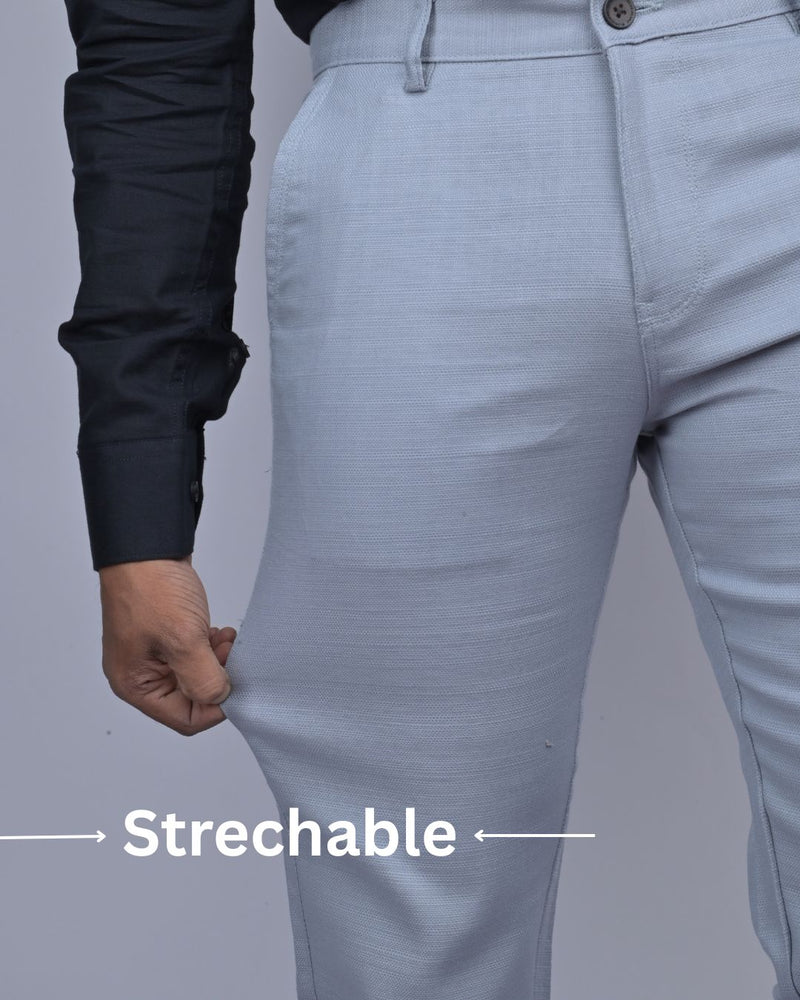 Textured Bluish Grey - 2 way stretch - COTTON PANT