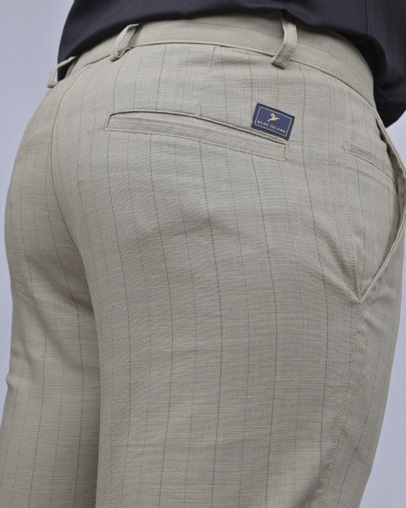 Lite Khaki Vertical Stripes - 2 way stretch - COTTON PANT