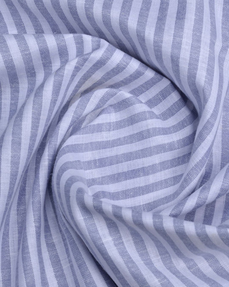 Stone Grey and White Stripes -Full-Bamboo Linen