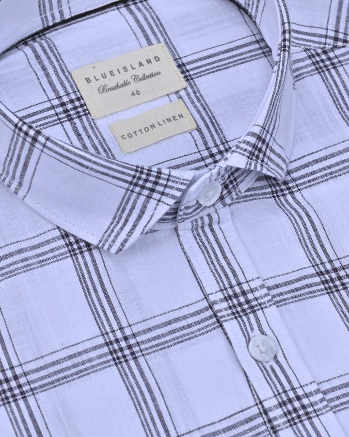 White & Black Multi Line Checks-Full-Cotton Linen Shirt
