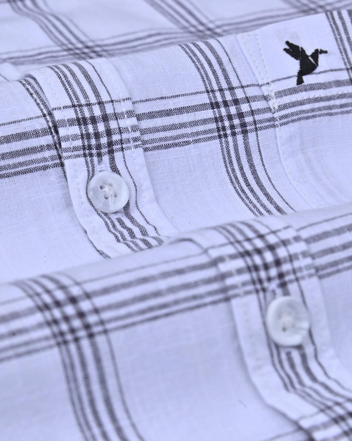 White & Black Multi Line Checks-Full-Cotton Linen Shirt