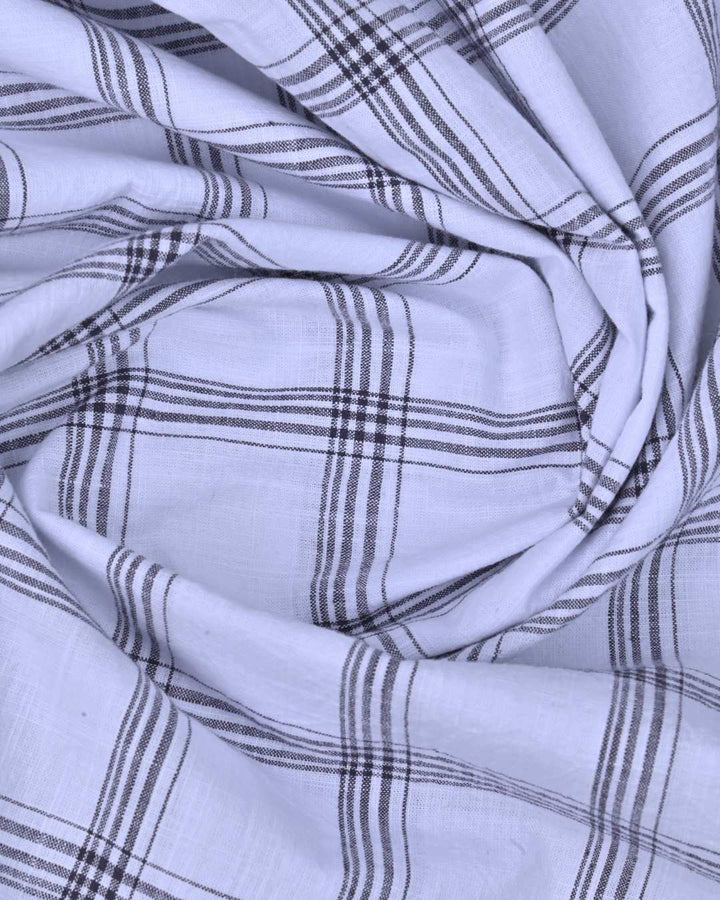 White & Black Multi Line Checks-Full-Cotton Linen Shirt