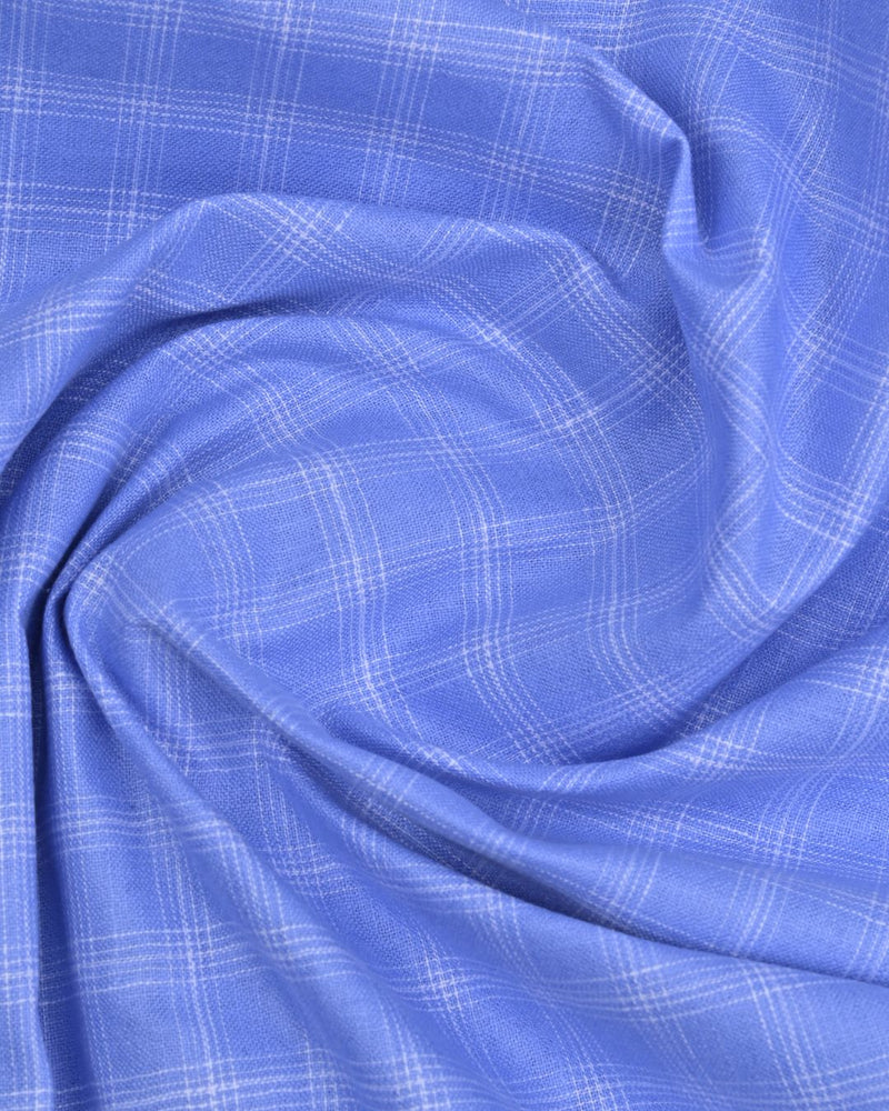 Blue Four Line Box Checks -Full-Bamboo Linen