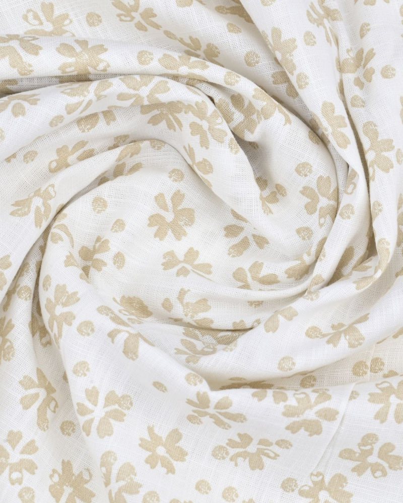 White & Sandal Flower Print -Full-Stain Proof