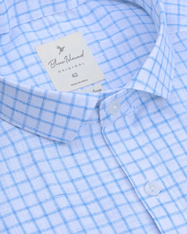 Sky Blue & White Checks -Full-Bamboo Linen