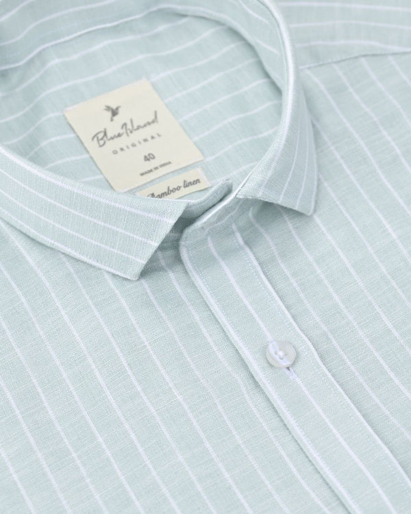 Green & White Mini Stripes -Full-Bamboo Linen