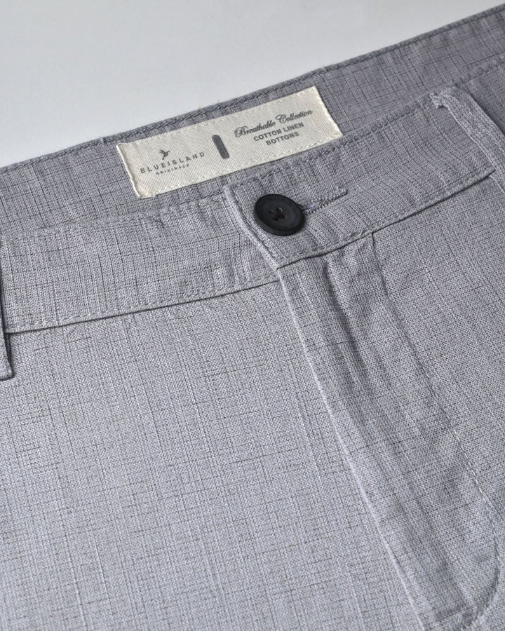 Silver Grey Grid - 2 way stretch - COTTON LINEN PANT
