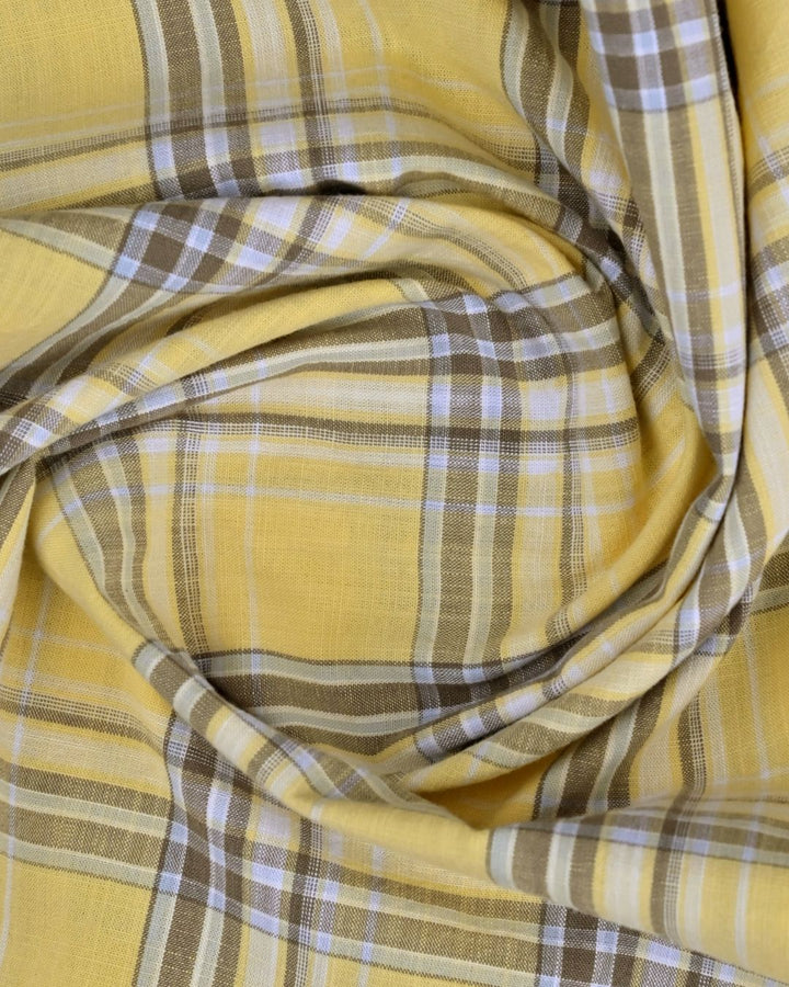 Yellow & Brown Multi Line Checks -Full-Cotton Linen Shirt