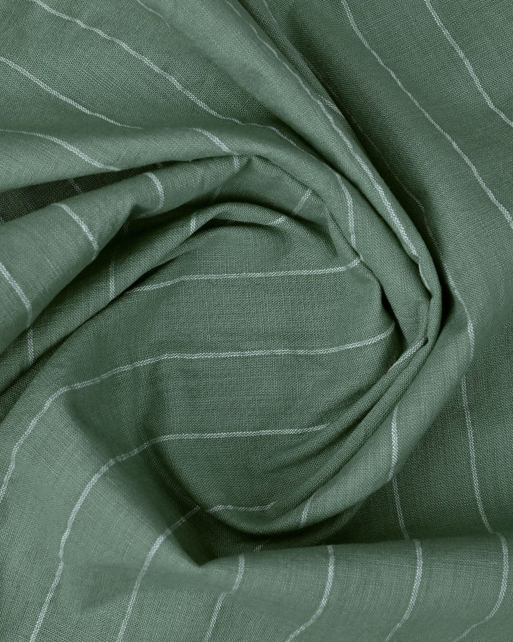 Dusty Green Broad Stripes-Full-Cotton Linen Shirt