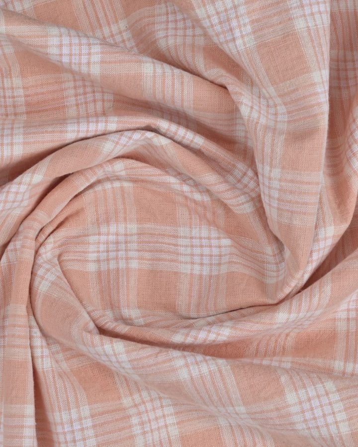 Peach Orange Multi Line Checks -Full-Cotton Linen Shirt
