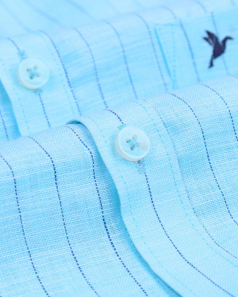 Blue Dotted Line Stripes -Full-Bamboo Linen