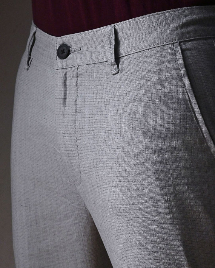 Silver Grey Grid - 2 way stretch - COTTON LINEN PANT