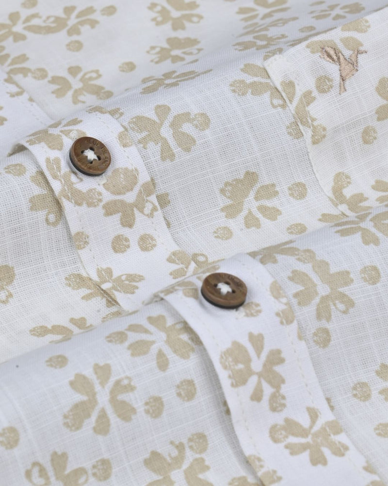 White & Sandal Flower Print -Full-Stain Proof