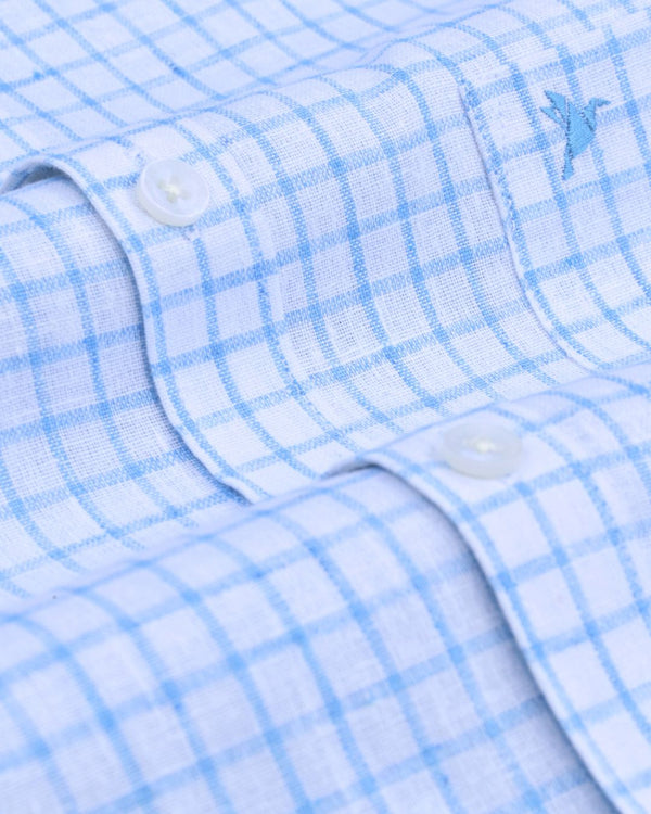 Sky Blue & White Checks -Full-Bamboo Linen