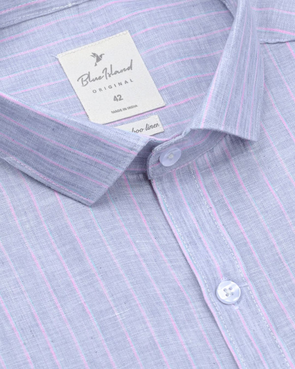 Grey & Pink Stripes -Full-Bamboo Linen