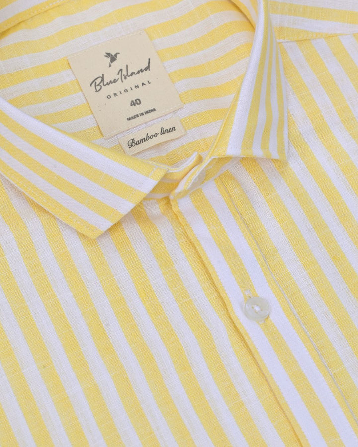 Yellow & White Bars-Full-Bamboo Linen