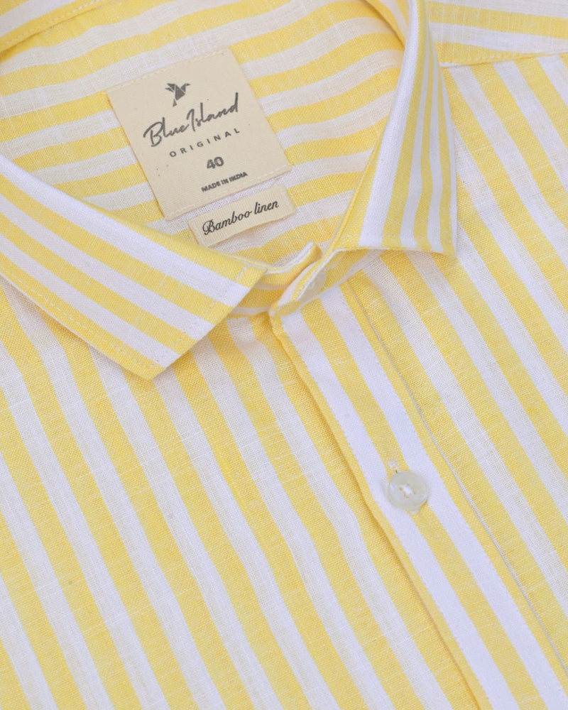 Yellow & White Bars-Full-Bamboo Linen