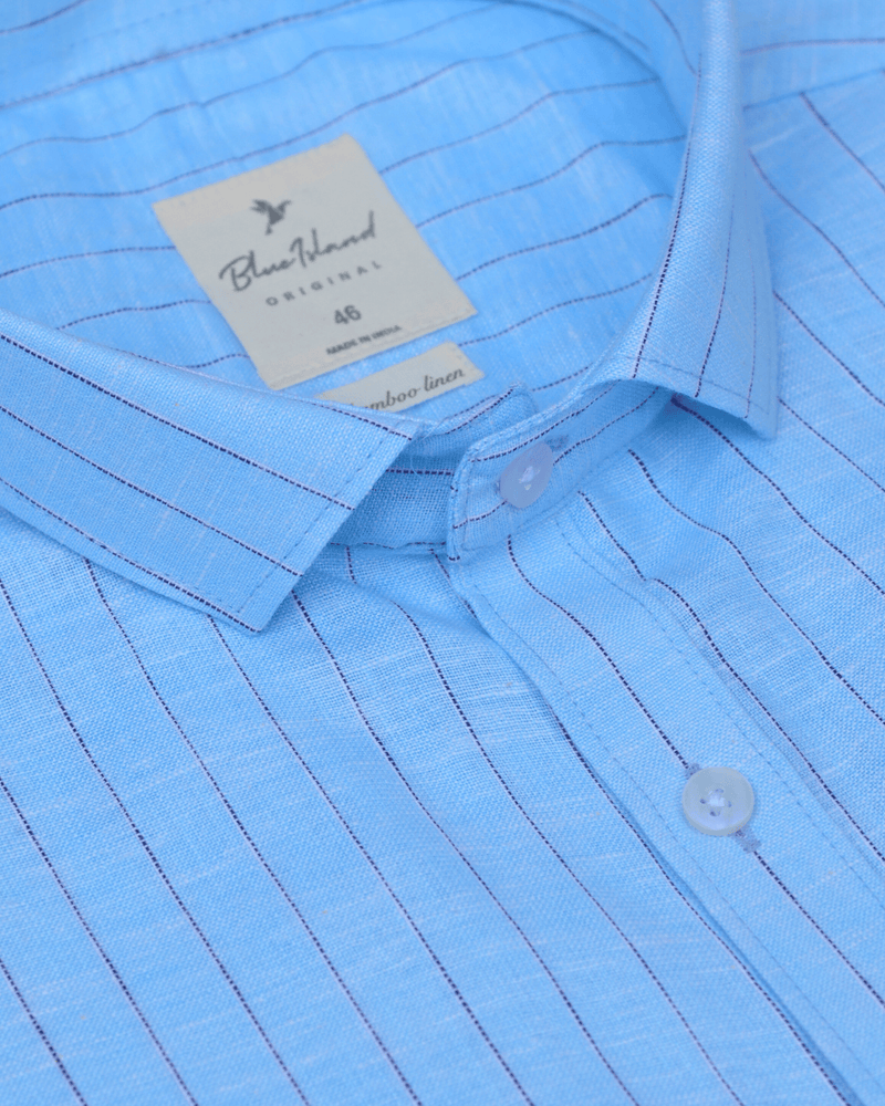 Ocean Blue Stripes -Full-Bamboo Linen