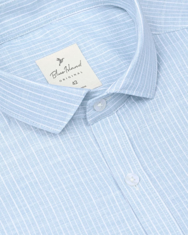 Blue & White Double Mini Stripes -Full-Bamboo Linen