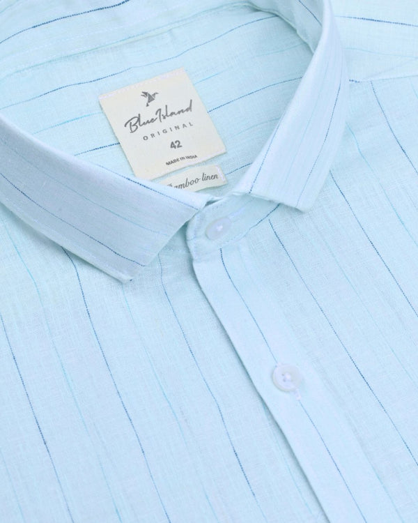 Soft Blue Dotted Line Stripes -Full-Bamboo Linen