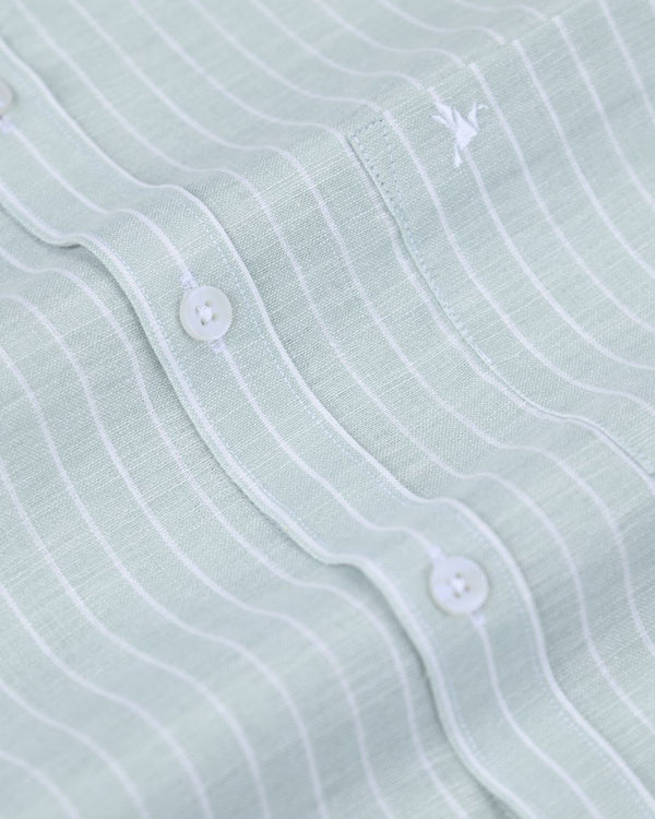 Green & White Mini Stripes -Full-Bamboo Linen